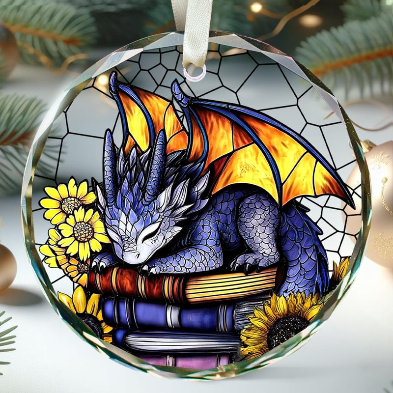 TEEBIM Dragon Ornament for Book Lover - Dragon Books Christmas Ornaments - Dragons Gifts for Women Men Lovers, Gifts for Book Lovers - Glass Christmas Tree Books Ornament 2025 - Image 1